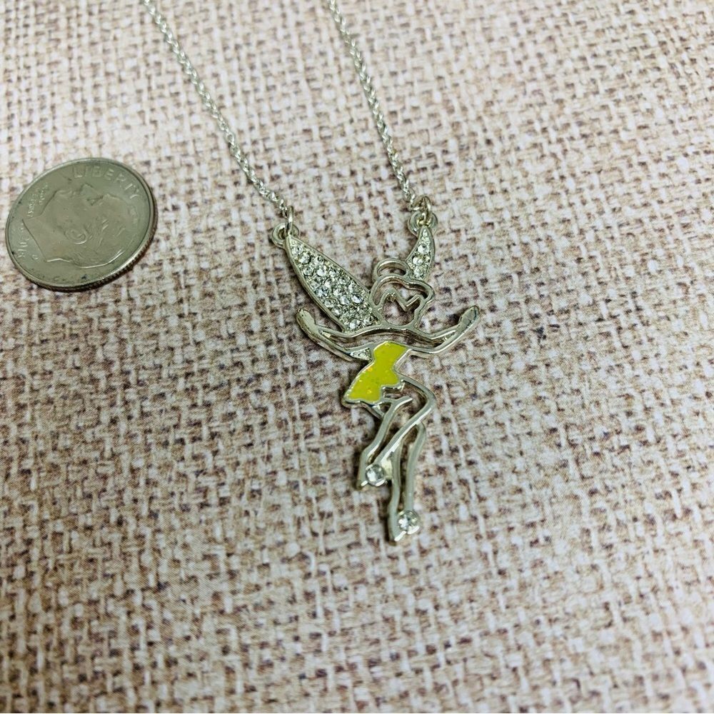 Disney Silver Yellow Enameled Tinkerbell Necklace‎